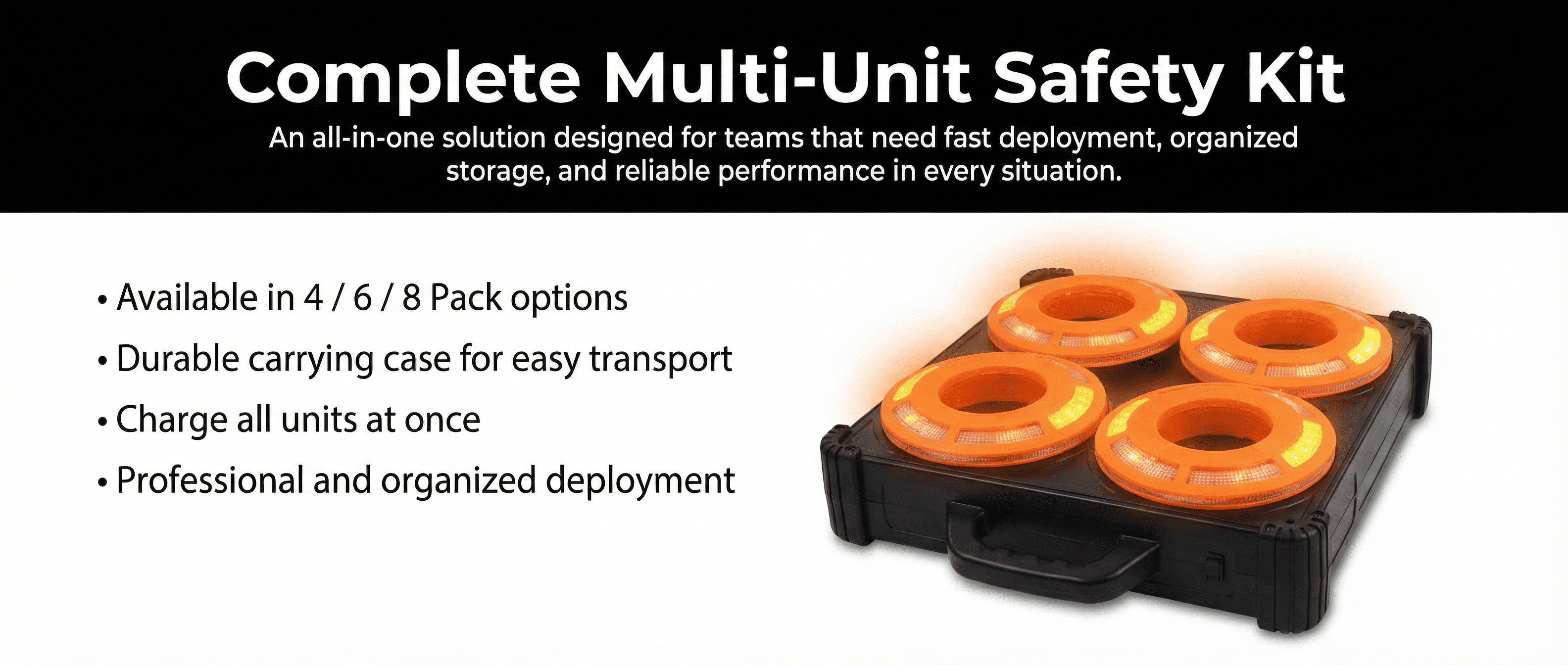 A close-up of a rugged, waterproof smart flare on wet pavement