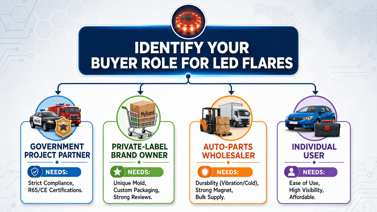 A flowchart showing different buyer types for industrial products