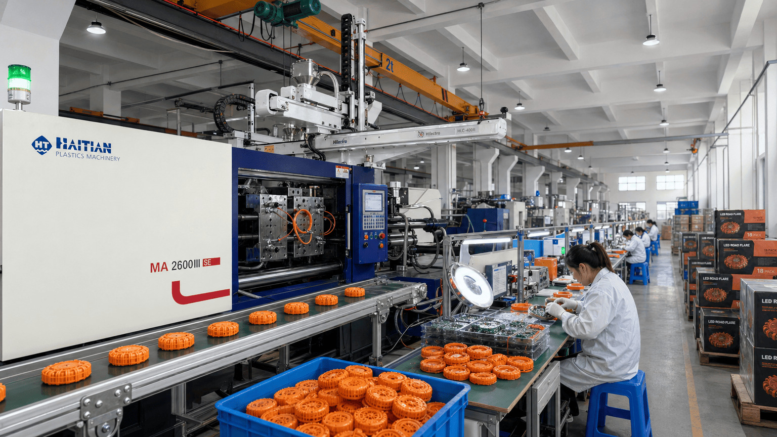 Inside a factory showing manufacturing equipment and production lines