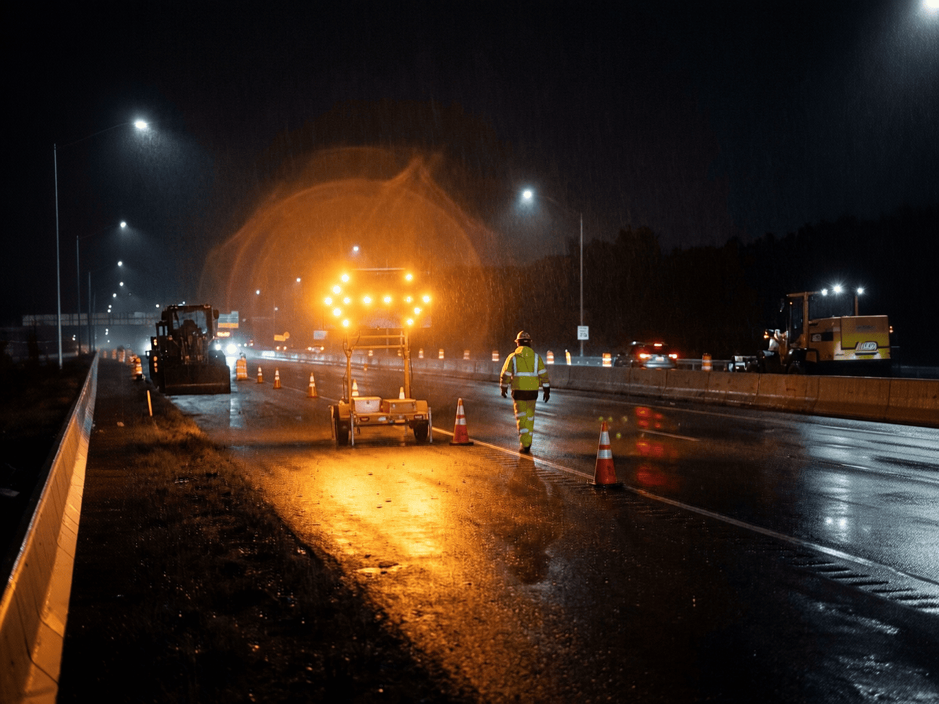Traffic safety equipment: lights, cones, barriers, apparel