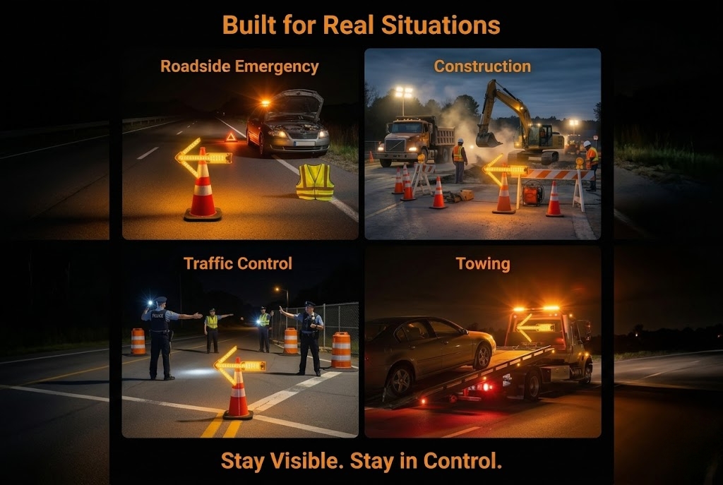 Different emergency scenarios requiring different arrow light setups