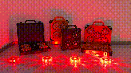 LED road flares showing directional wave flash pattern