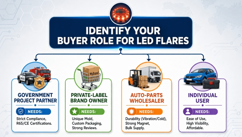 LED road flare buyer type guide: government, brand owner, wholesaler, individual