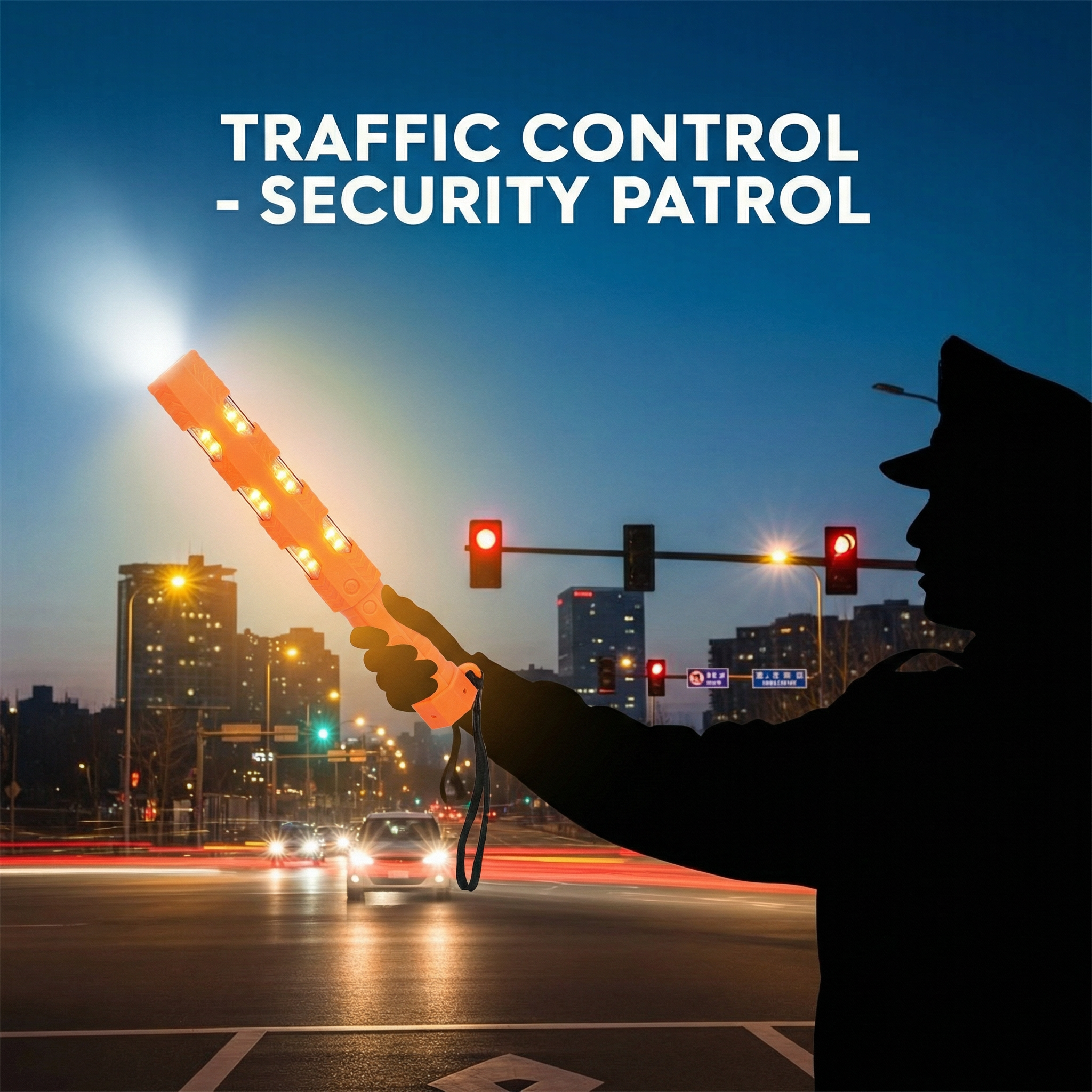 Worker carrying LED traffic wand between multiple flagging sites