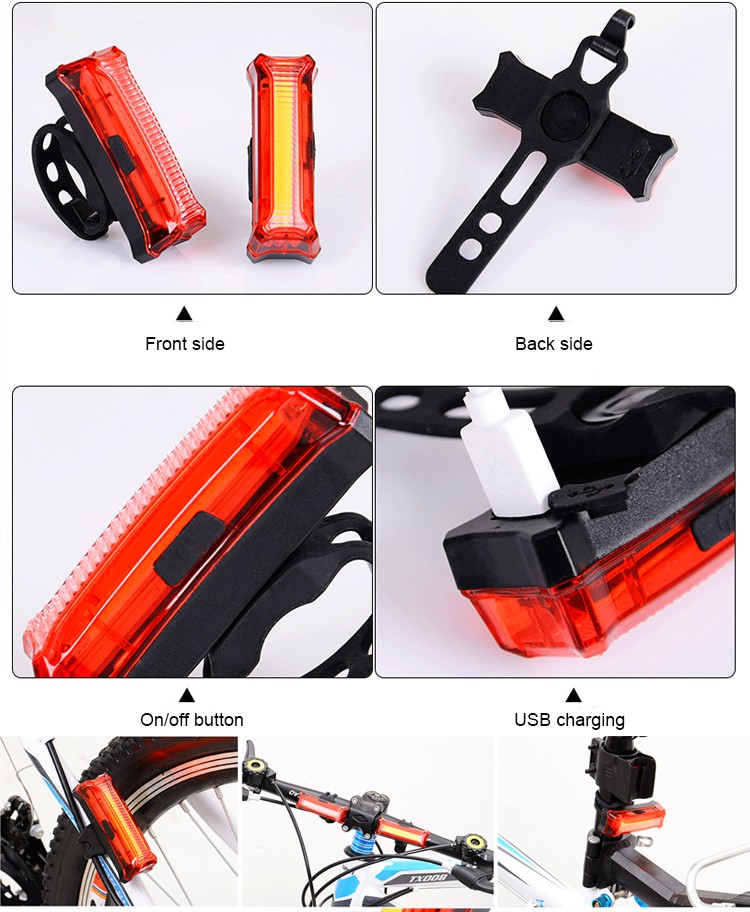 USB rechargeable bicycle rear light with clip 