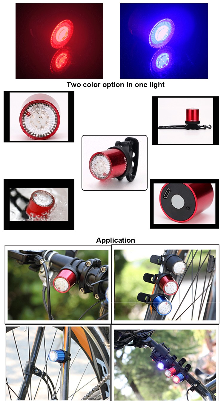 Rechargeable bicycle front light with white/red in one