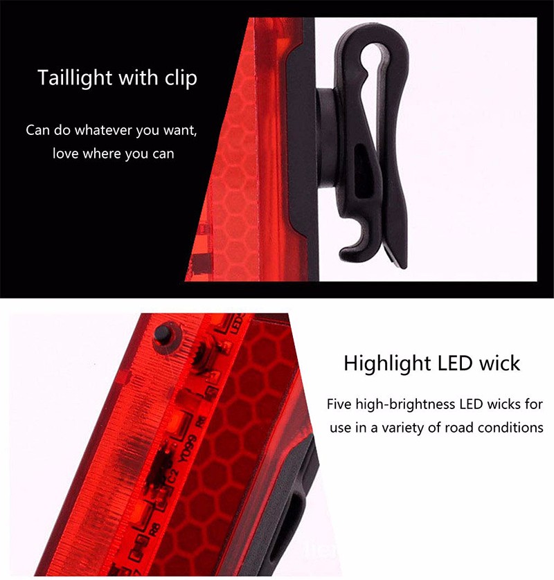 Rechargeable bicycle rear light with flective straps