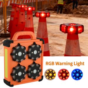 LED Road Flares 8-Pack | Rechargeable Amber Auto-Sync Warning Light