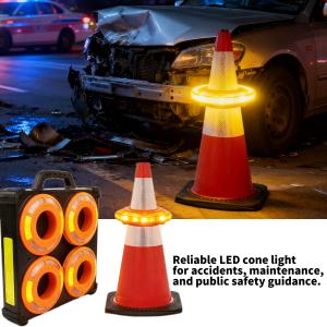 8-Pack Rechargeable Sequential LED Traffic Cone Ring Warning Lights – 360° Cone Light for Roadside Safety & Traffic Control